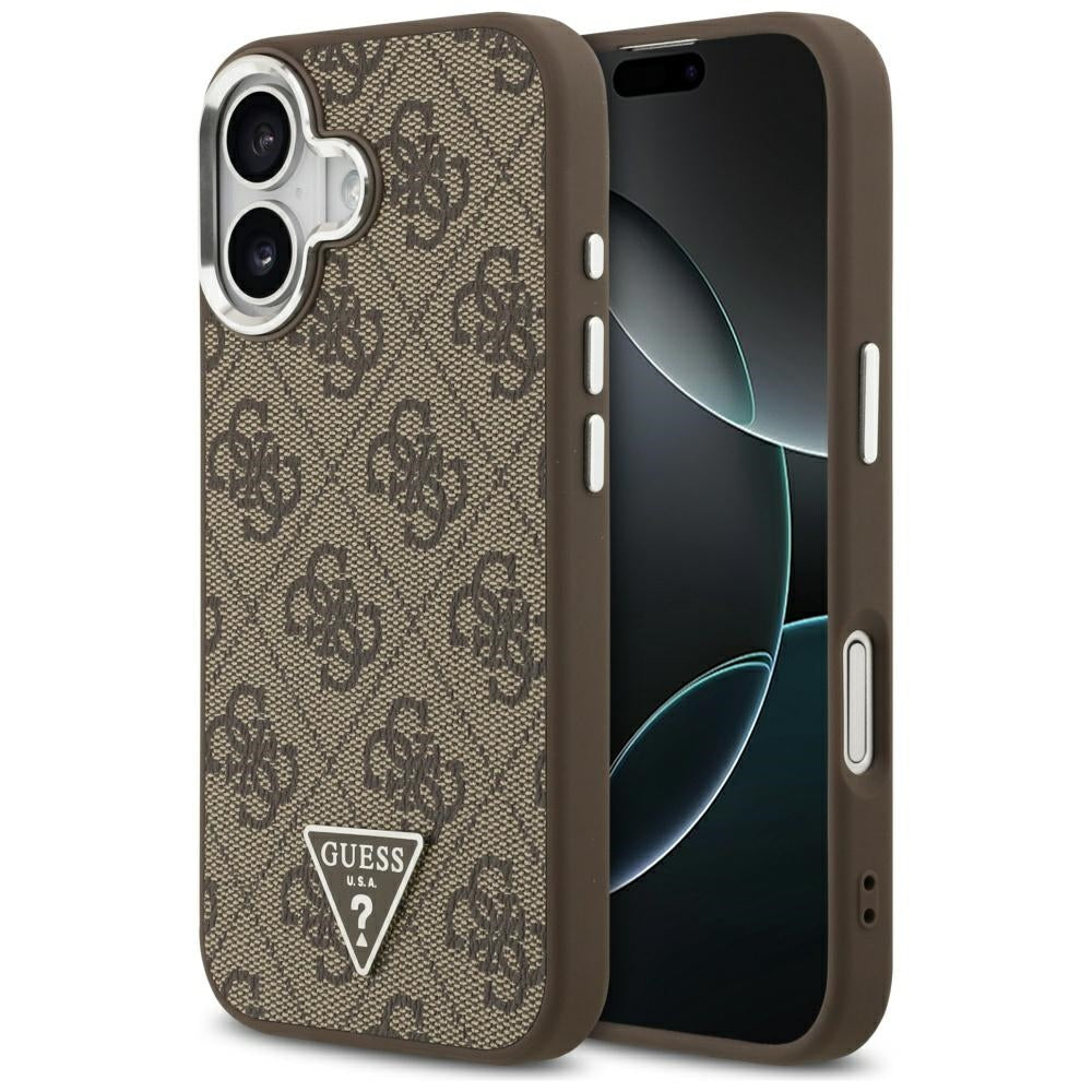 MagSafe-deksel for Apple iPhone 17, Guess, 4G Triangle Logo, Brun Sølv