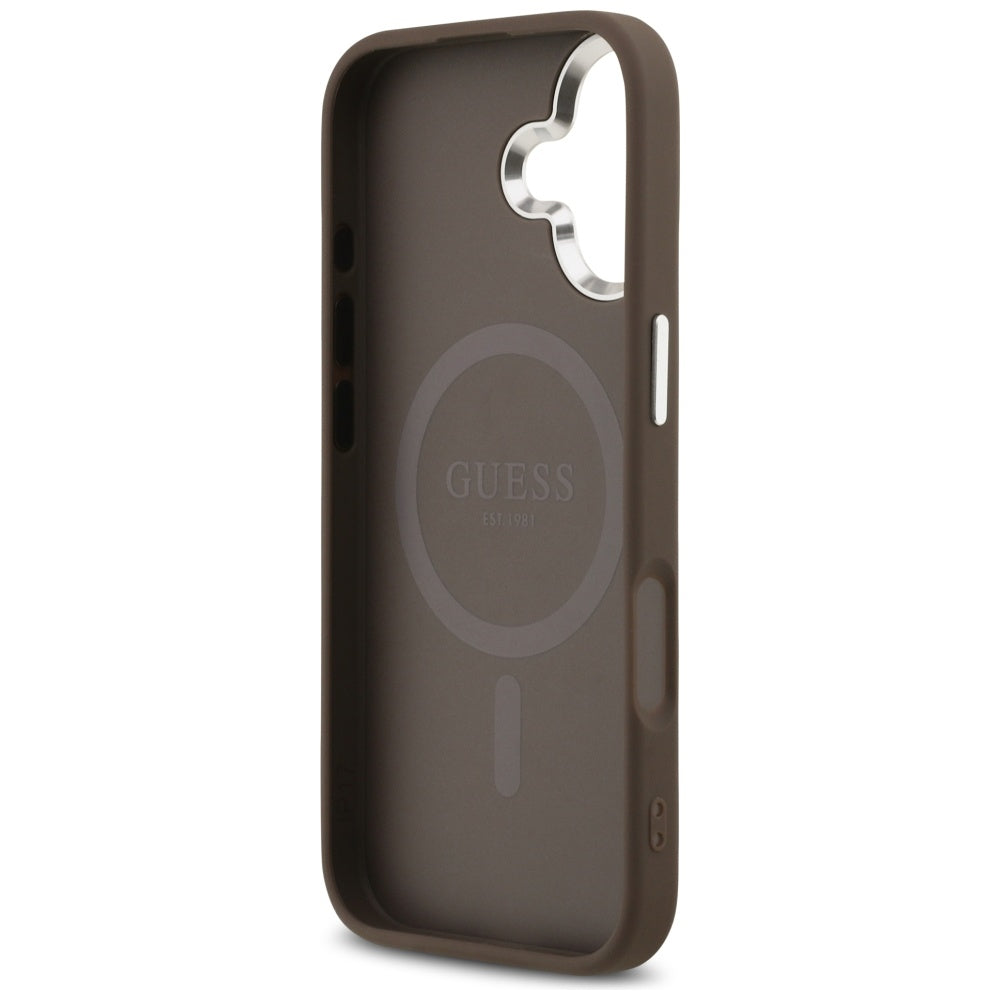 MagSafe-deksel for Apple iPhone 17, Guess, 4G Triangle Logo, Brun Sølv