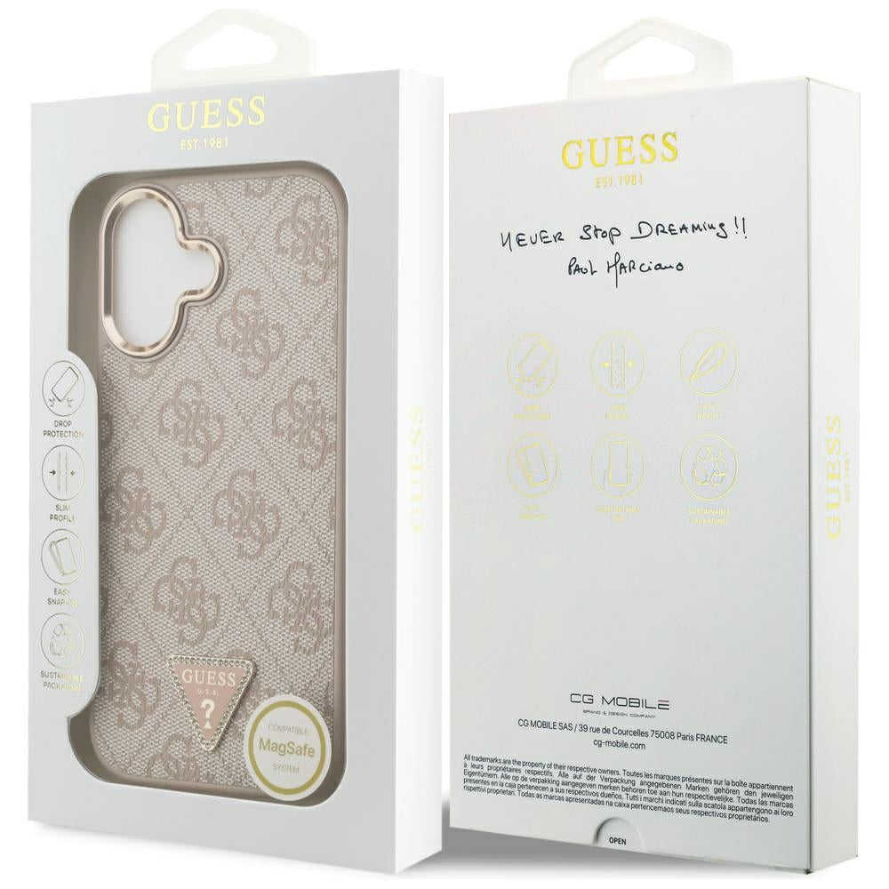 MagSafe-deksel for Apple iPhone 17, Guess, 4G Triangle Logo, Gullrosa