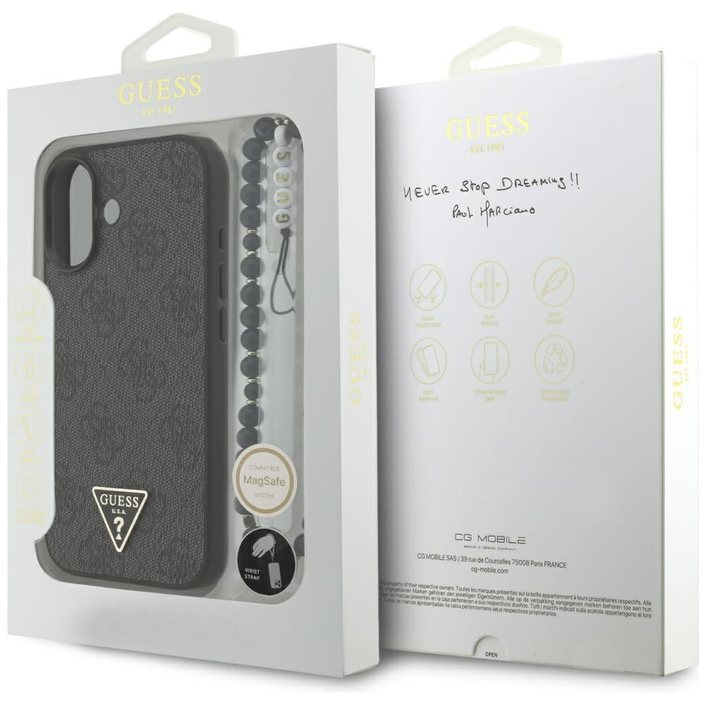 MagSafe deksel for Apple iPhone 17, Guess, 4G Triangle Logo med snorrem, Svart