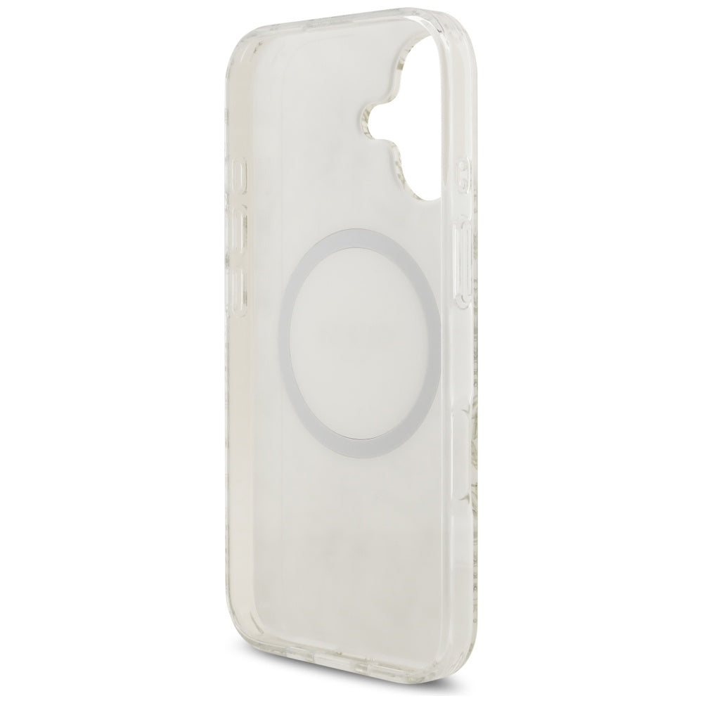 MagSafe-deksel for Apple iPhone 17, Guess, IML Flowers with Pearl Strap, Hvit