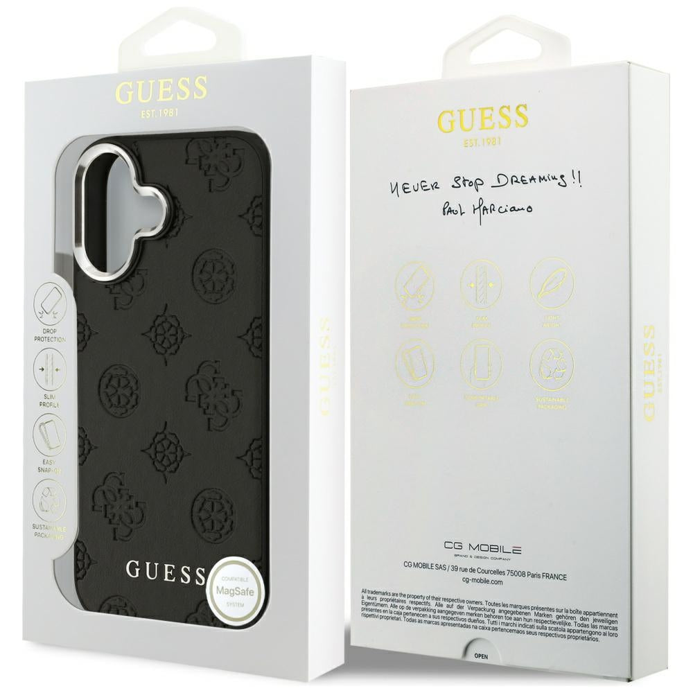 MagSafe-deksel for Apple iPhone 17, Guess, Peony Hot Stamp Script, Svart