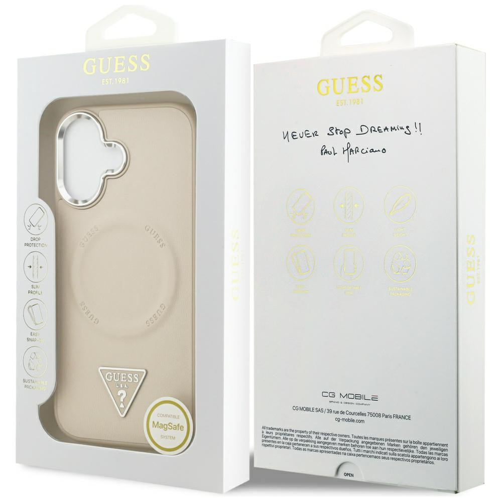 MagSafe-deksel for Apple iPhone 17, Guess, Triangle Logo, Beige Sølv