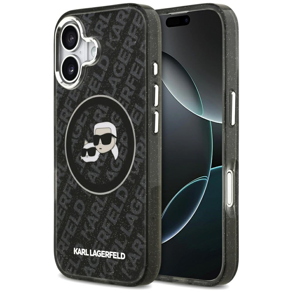 MagSafe-deksel for Apple iPhone 17, Karl Lagerfeld, Glitter Karl & Choupette Head, Svart