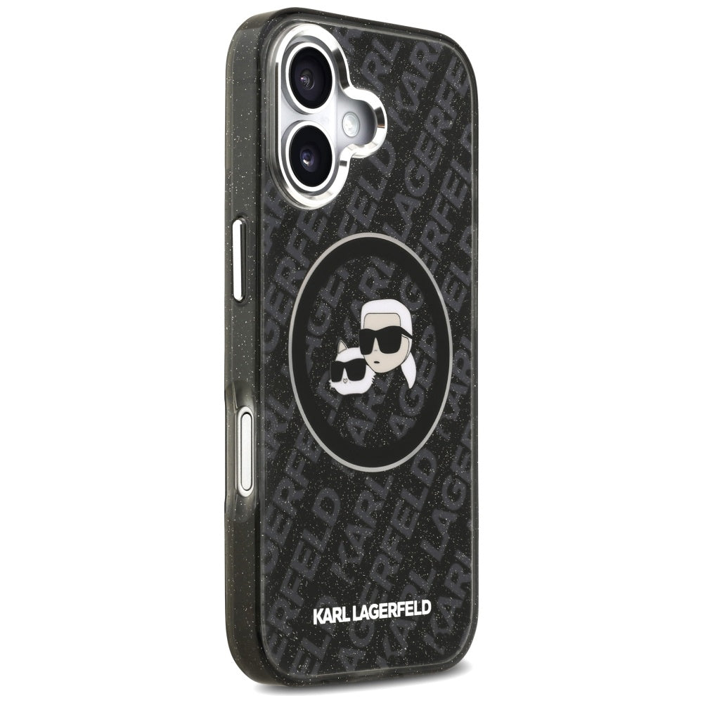 MagSafe-deksel for Apple iPhone 17, Karl Lagerfeld, Glitter Karl & Choupette Head, Svart