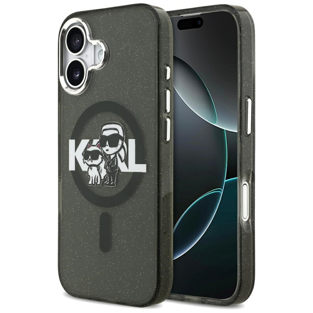 MagSafe-deksel for Apple iPhone 17, Karl Lagerfeld, IML Sketch Logo Glitter Karl & Choupette, Svart