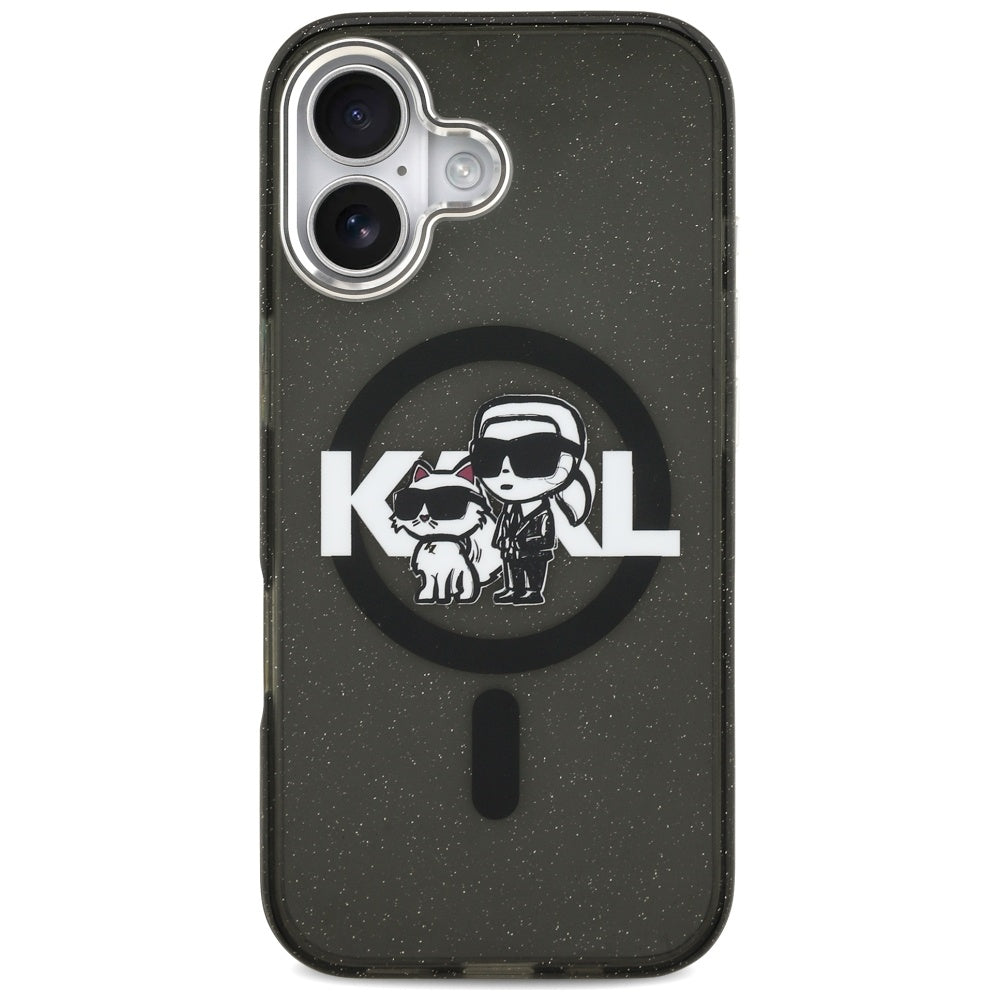 MagSafe-deksel for Apple iPhone 17, Karl Lagerfeld, IML Sketch Logo Glitter Karl & Choupette, Svart