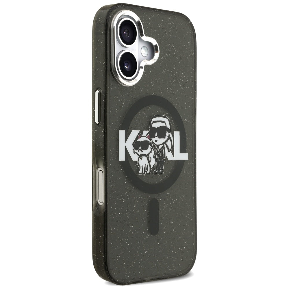 MagSafe-deksel for Apple iPhone 17, Karl Lagerfeld, IML Sketch Logo Glitter Karl & Choupette, Svart