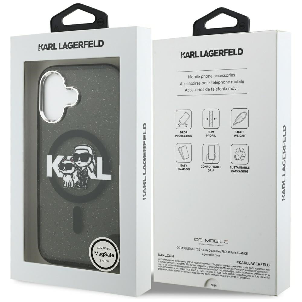 MagSafe-deksel for Apple iPhone 17, Karl Lagerfeld, IML Sketch Logo Glitter Karl & Choupette, Svart