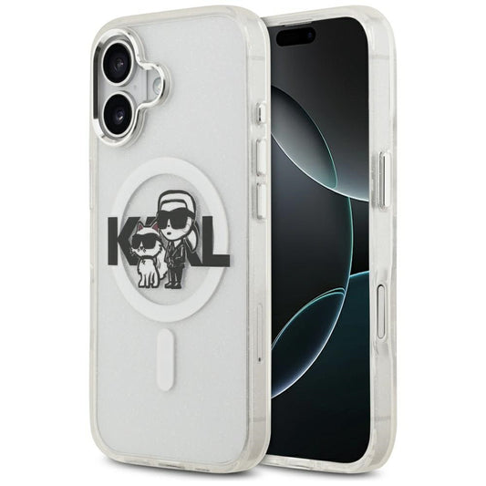 MagSafe deksel for Apple iPhone 17, Karl Lagerfeld, IML Sketch Logo Glitter Karl & Choupette, Transparent