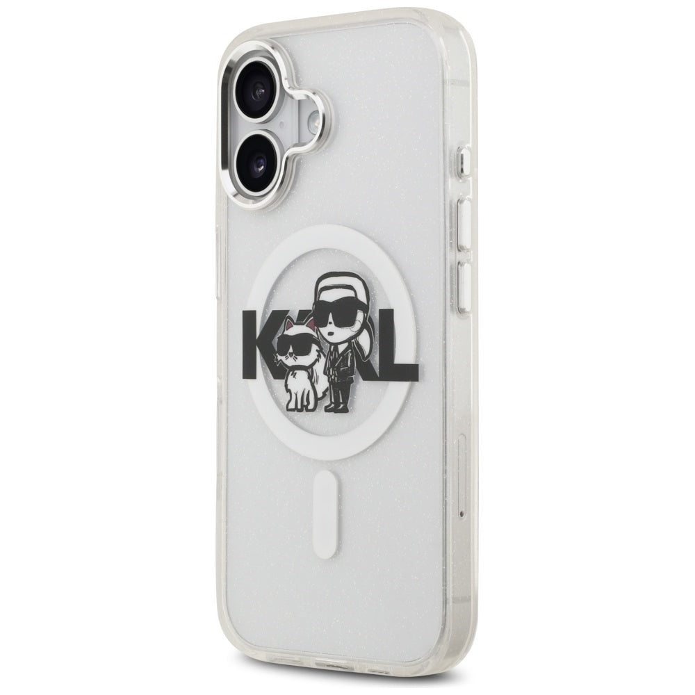 MagSafe-deksel for Apple iPhone 17, Karl Lagerfeld, IML Sketch Logo Glitter Karl & Choupette, Gjennomsiktig