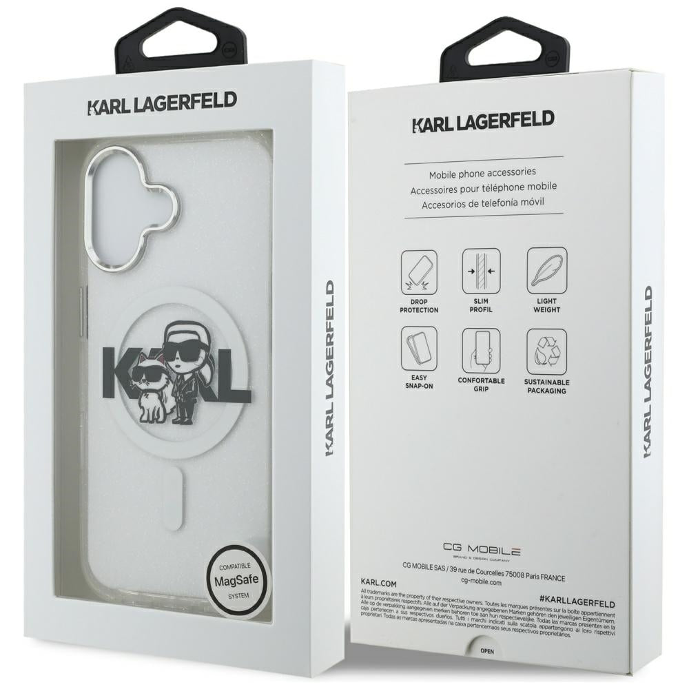 MagSafe-deksel for Apple iPhone 17, Karl Lagerfeld, IML Sketch Logo Glitter Karl & Choupette, Gjennomsiktig