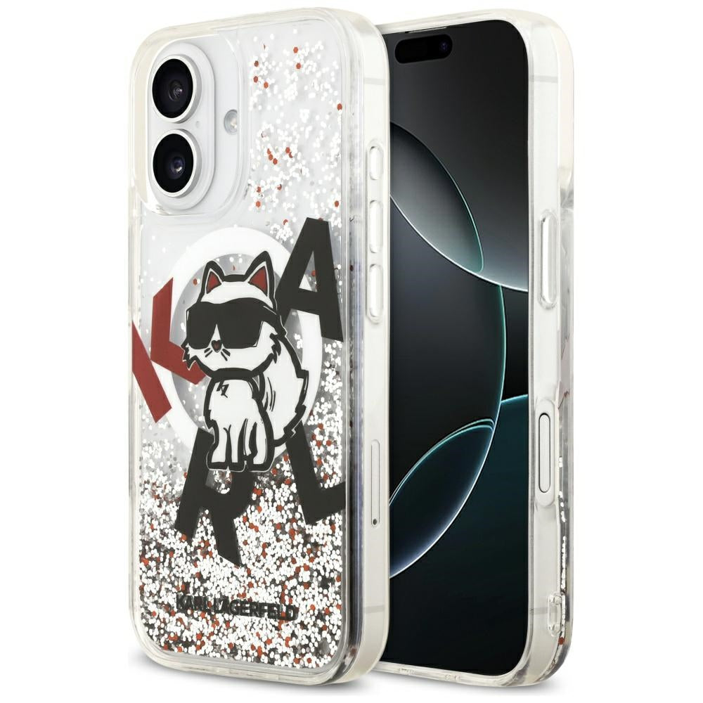 MagSafe-deksel for Apple iPhone 17, Karl Lagerfeld, Liquid Glitter Choupette Logo, Gjennomsiktig
