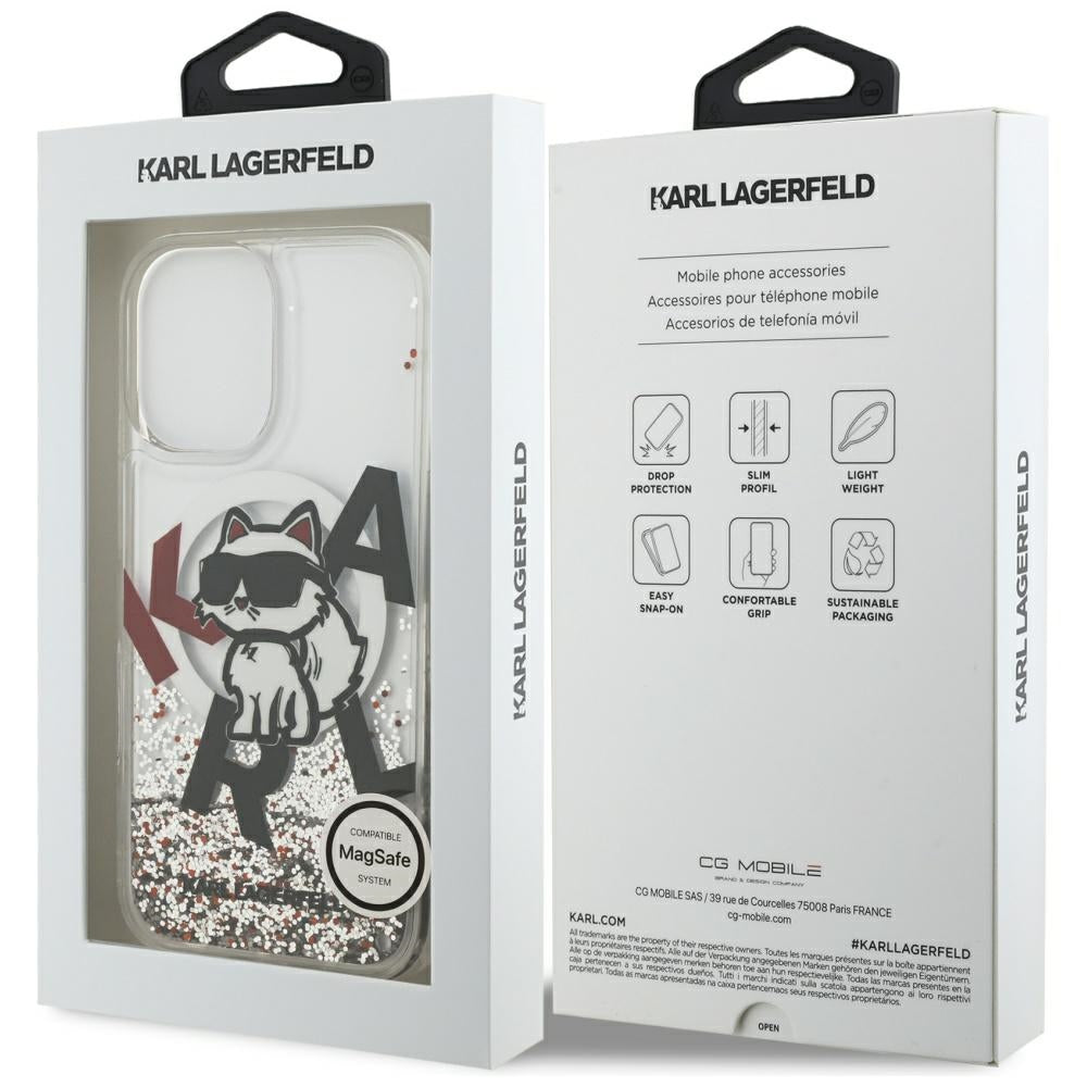 MagSafe-deksel for Apple iPhone 17, Karl Lagerfeld, Liquid Glitter Choupette Logo, Gjennomsiktig