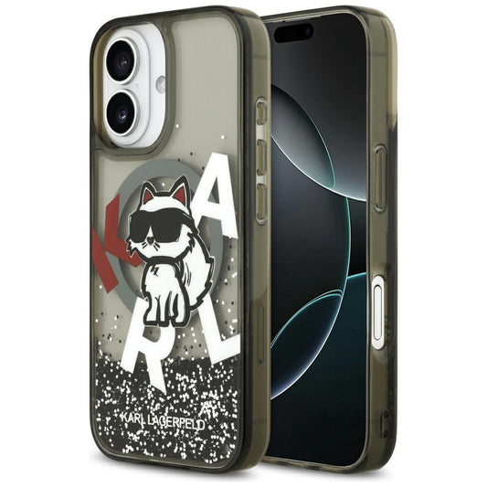 MagSafe-deksel for Apple iPhone 17, Karl Lagerfeld, Liquid Glitter Logo Choupette, Svart