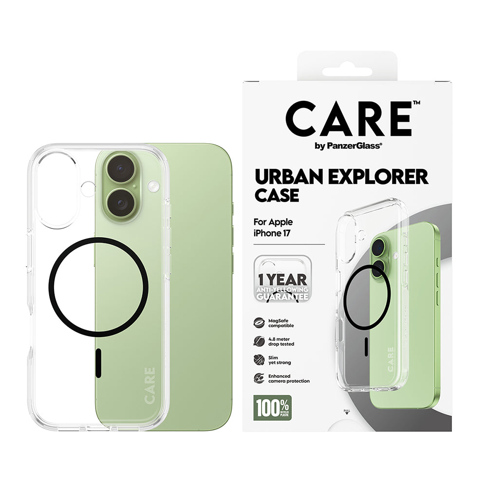 MagSafe-deksel for Apple iPhone 17, PanzerGlass, Urban Explorer Care, Svart Transparent