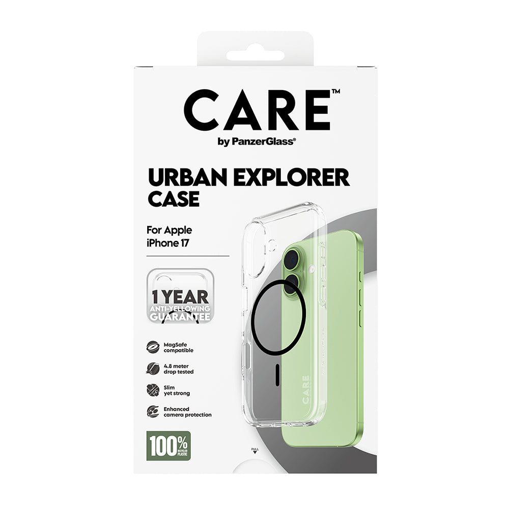 MagSafe-deksel for Apple iPhone 17, PanzerGlass, Urban Explorer Care, Svart Transparent