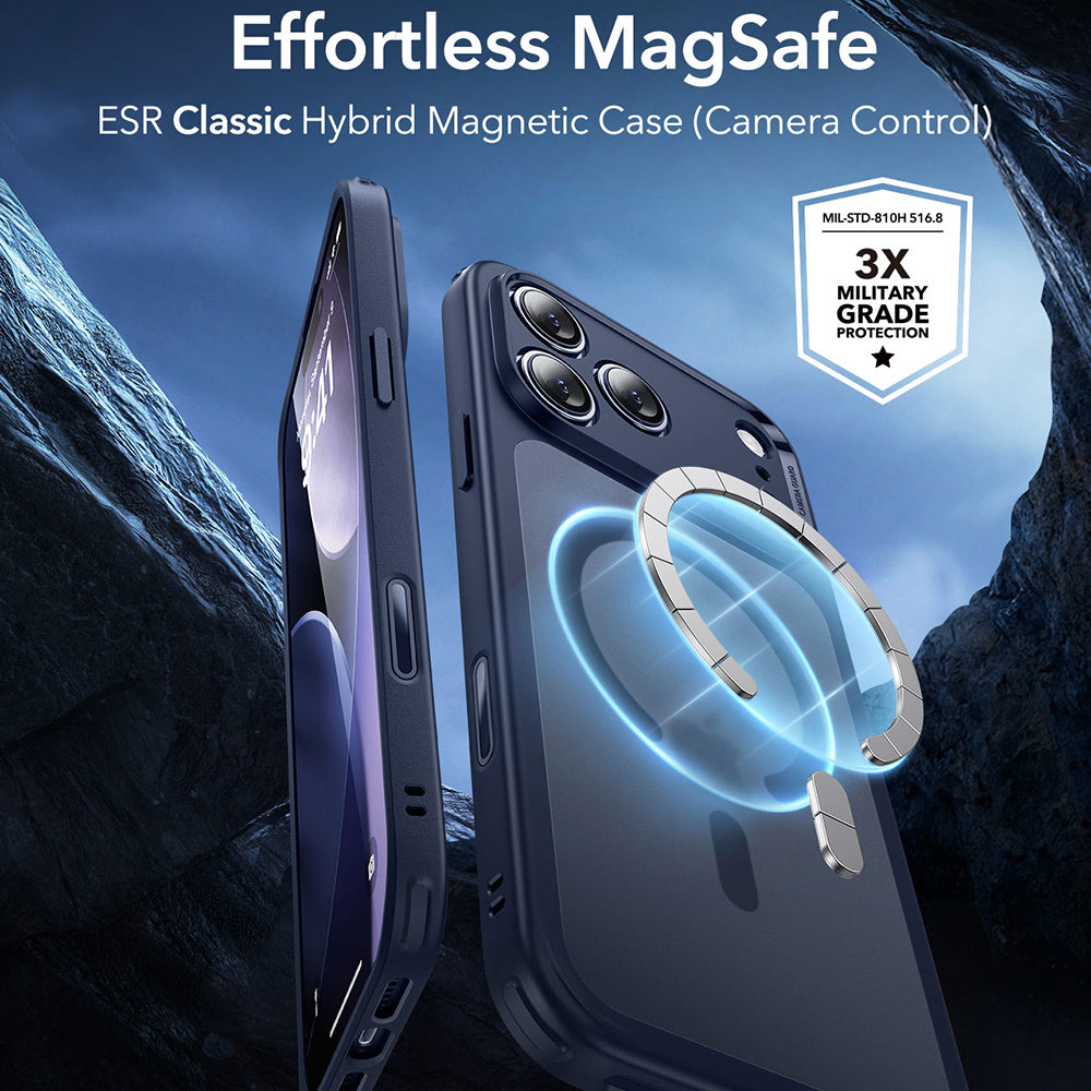 MagSafe-deksel for Apple iPhone 17 Pro, ESR, Classic Hybrid, Satinblå