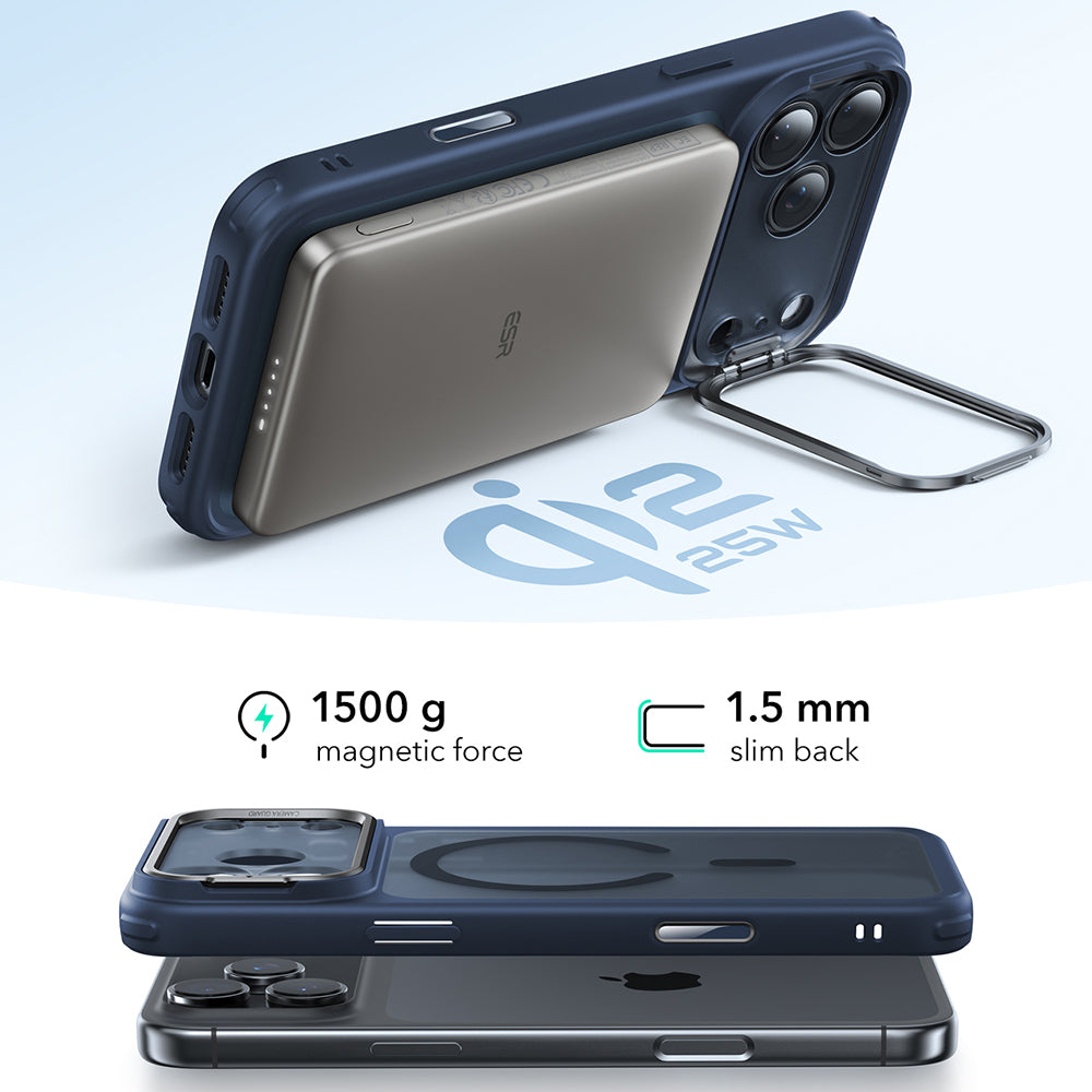 MagSafe-deksel for Apple iPhone 17 Pro, ESR, Classic Hybrid Kickstand, Satinblå