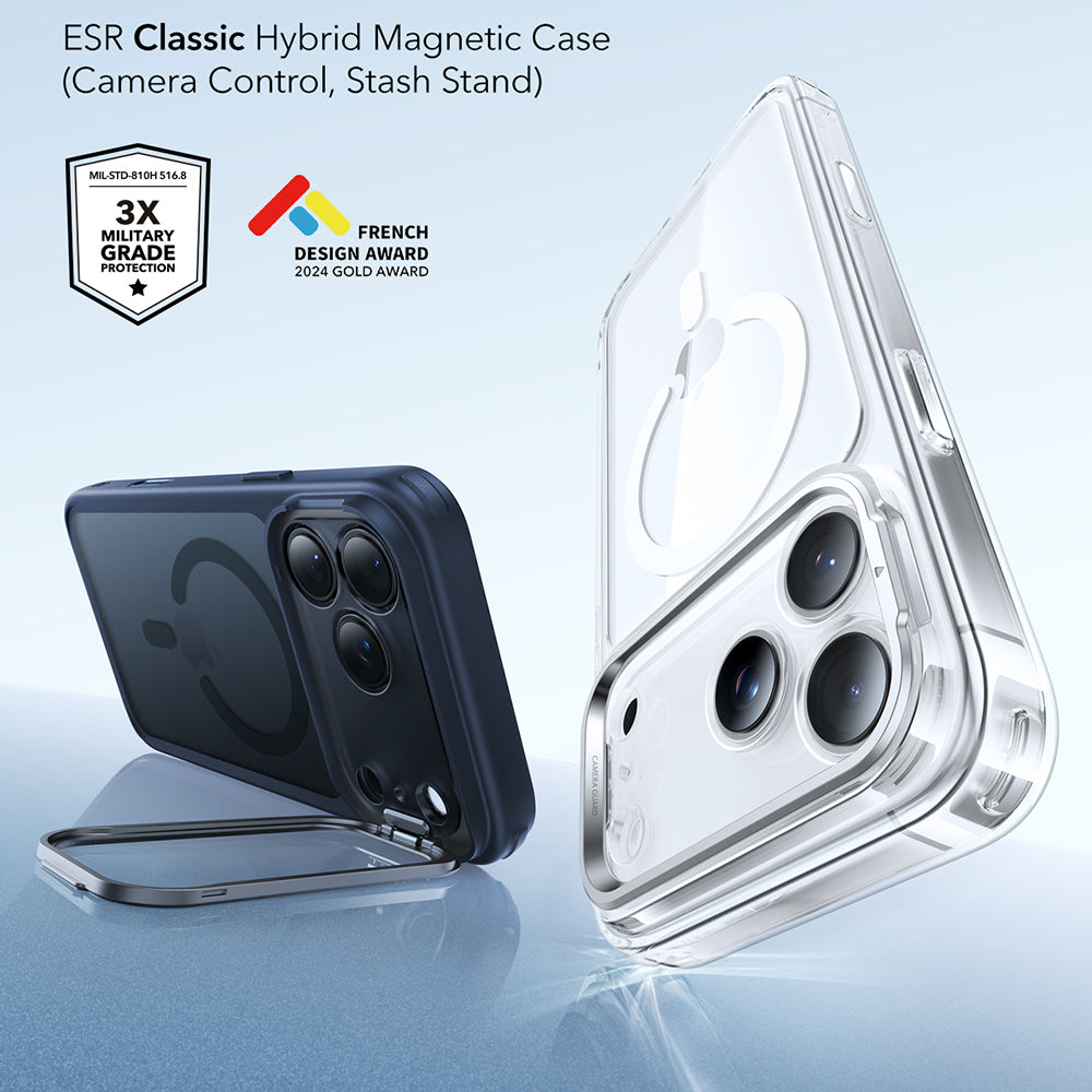 MagSafe-deksel for Apple iPhone 17 Pro, ESR, Classic Hybrid Kickstand, Satinblå