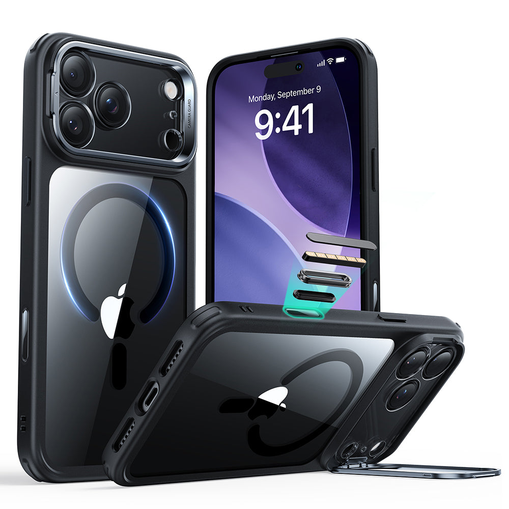 MagSafe-deksel for Apple iPhone 17 Pro, ESR, Classic Hybrid Kickstand, Svart Gjennomsiktig