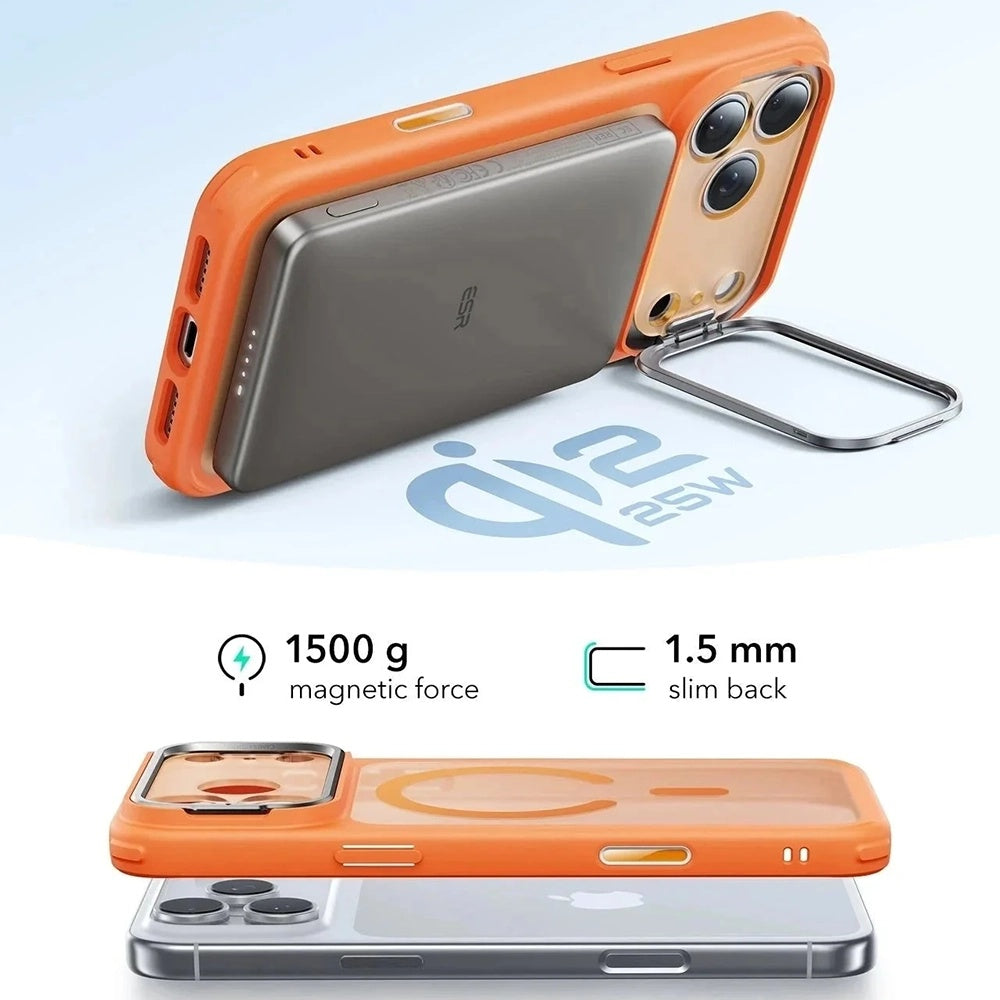 MagSafe-deksel for Apple iPhone 17 Pro, ESR, Classic Hybrid Kickstand Slide, Satinert Oransje