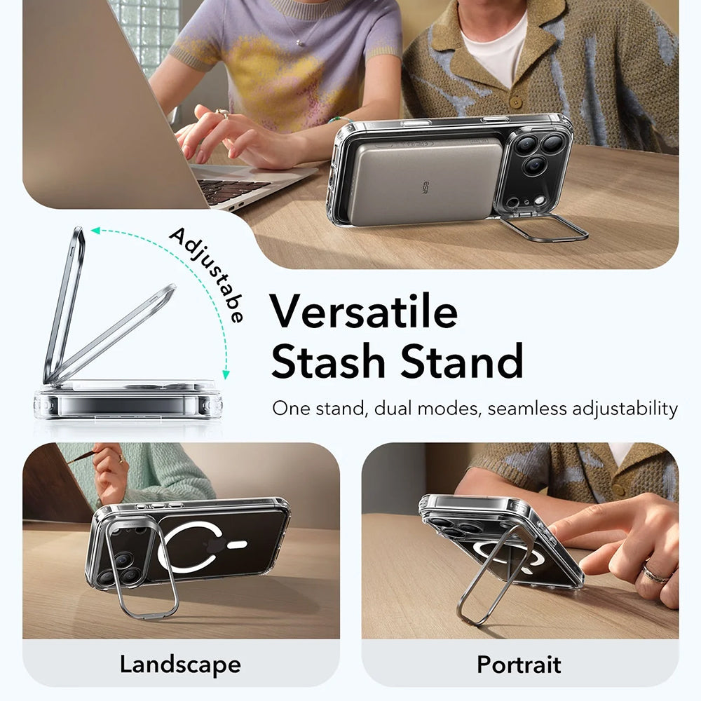 MagSafe-deksel for Apple iPhone 17 Pro, ESR, Classic Hybrid Kickstand, Gjennomsiktig
