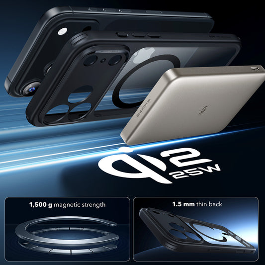 MagSafe-deksel for Apple iPhone 17 Pro, ESR, Classic Hybrid, Svart Gjennomsiktig