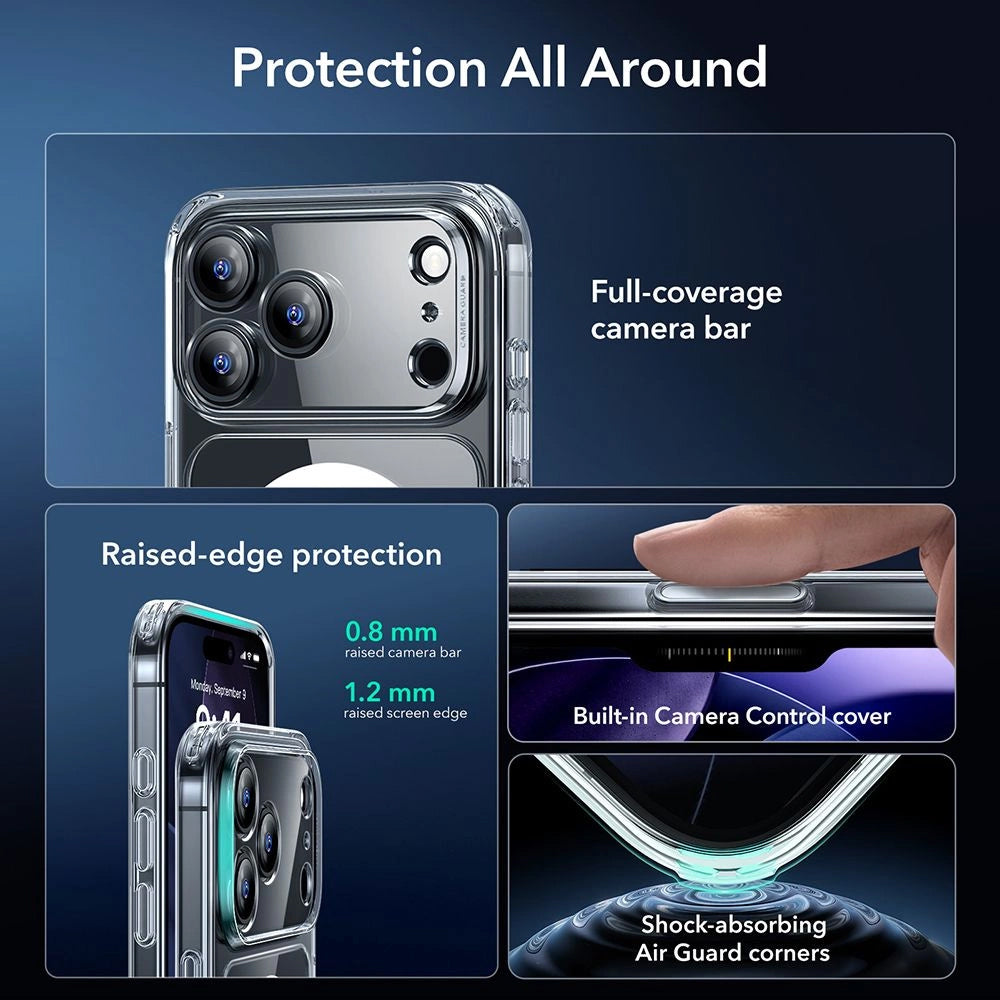MagSafe-deksel for Apple iPhone 17 Pro, ESR, Classic Hybrid med skjermbeskytter, Gjennomsiktig