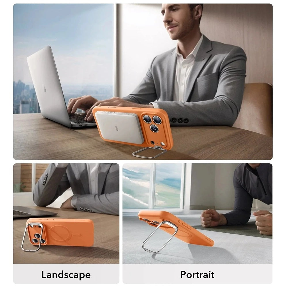 MagSafe-deksel for Apple iPhone 17 Pro, ESR, Cloud Soft Kickstand, Oransje