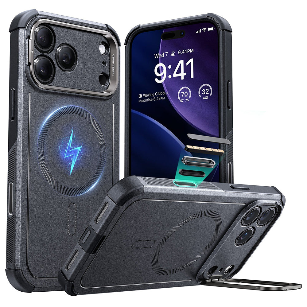 MagSafe-deksel for Apple iPhone 17 Pro, ESR, Cyber Armor Kickstand, Grå