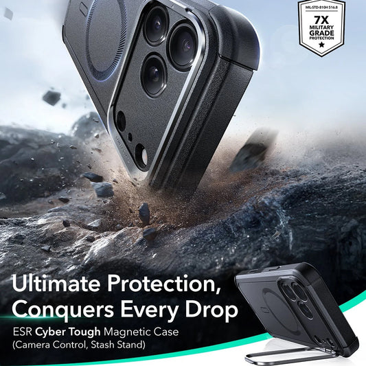 MagSafe-deksel for Apple iPhone 17 Pro, ESR, Cyber Armor Kickstand, Svart