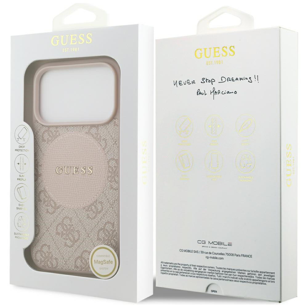 MagSafe-deksel for Apple iPhone 17 Pro, Guess, 4G Circle Classic Logo, Rosa