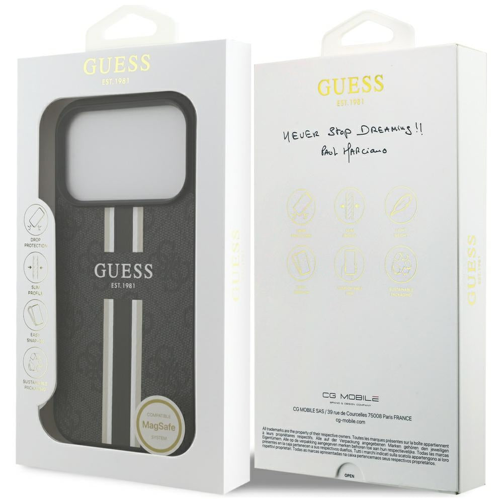 MagSafe-deksel for Apple iPhone 17 Pro, Guess, 4G Printed Stripes, Svart