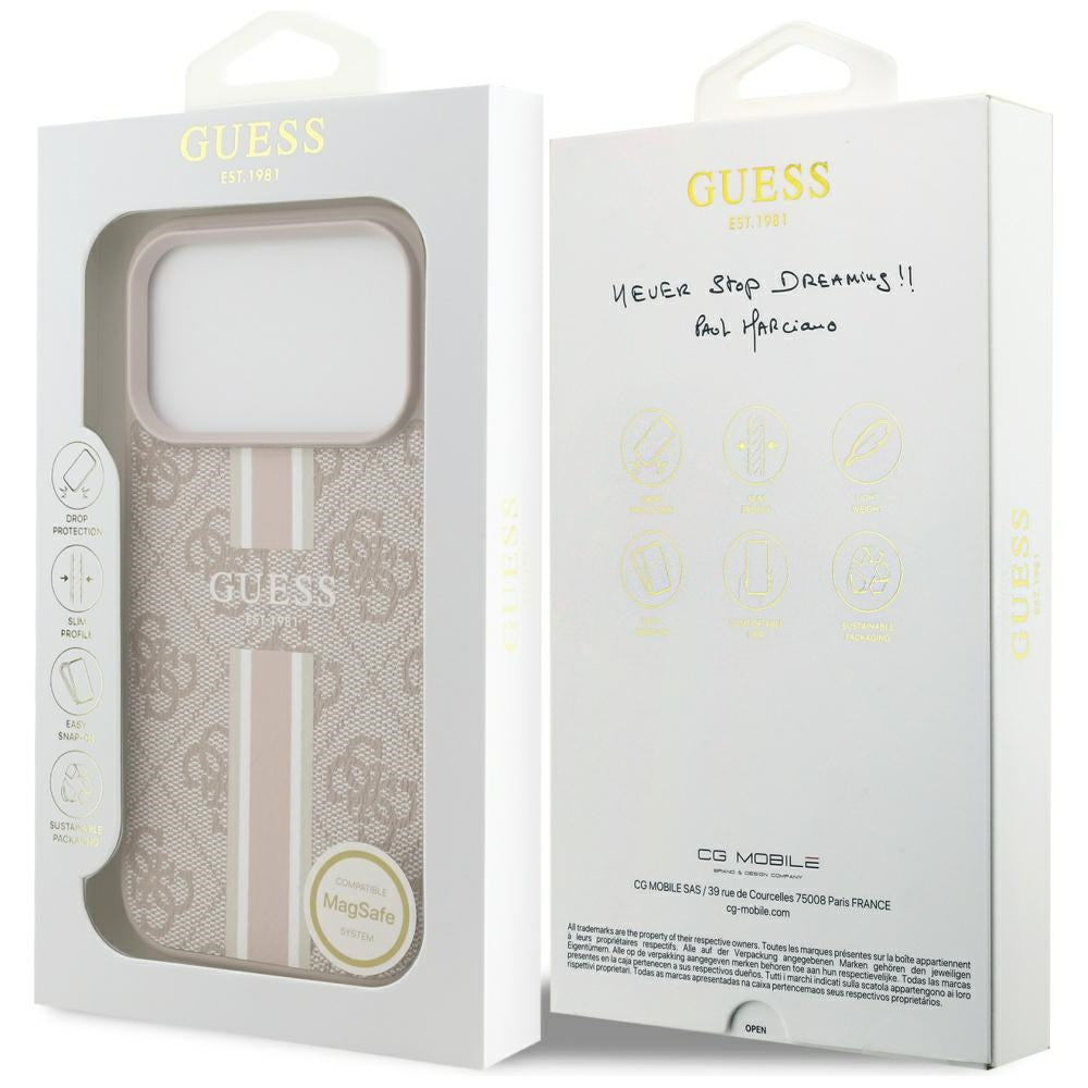 MagSafe-deksel for Apple iPhone 17 Pro, Guess, 4G Printed Stripes, Rosa
