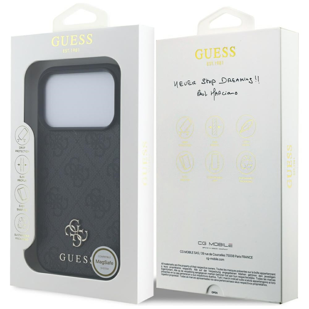 MagSafe-deksel for Apple iPhone 17 Pro, Guess, 4G Small and Classic Logo, Svart