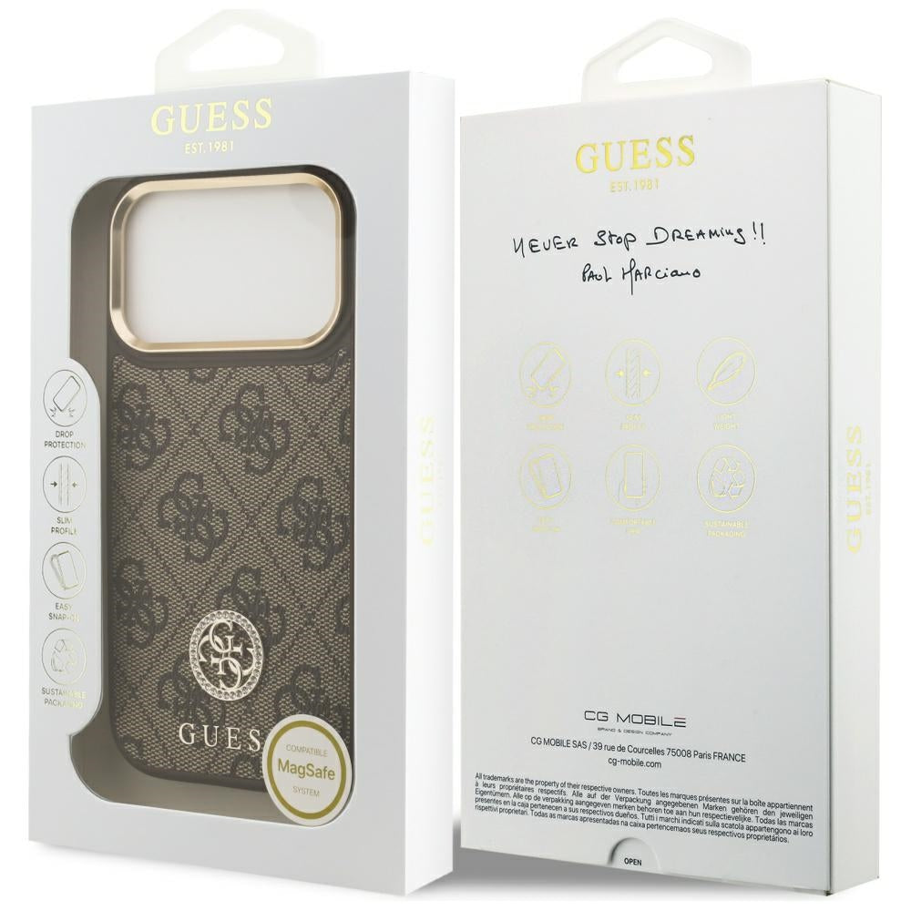 MagSafe-deksel for Apple iPhone 17 Pro, Guess, 4G Strass Logo, Brun