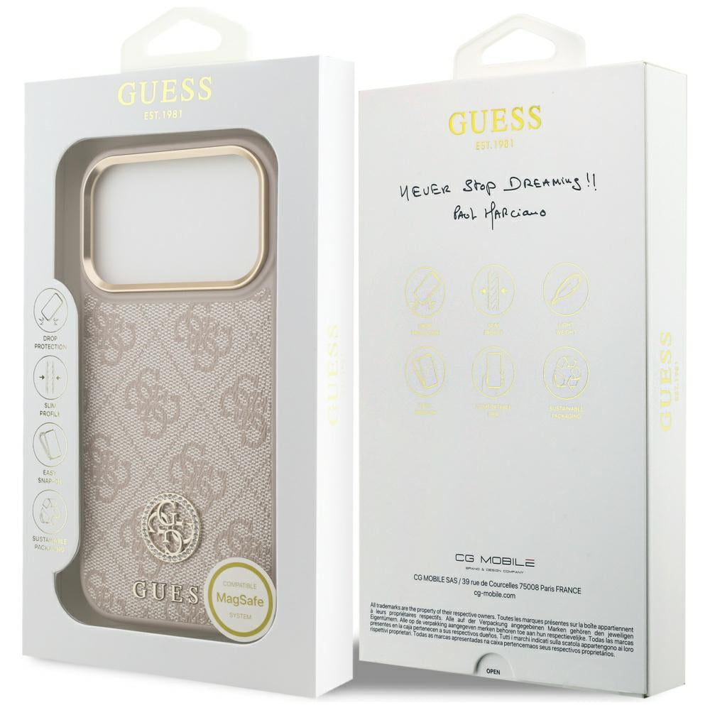 MagSafe-deksel for Apple iPhone 17 Pro, Guess, 4G Strass Logo, Rosa