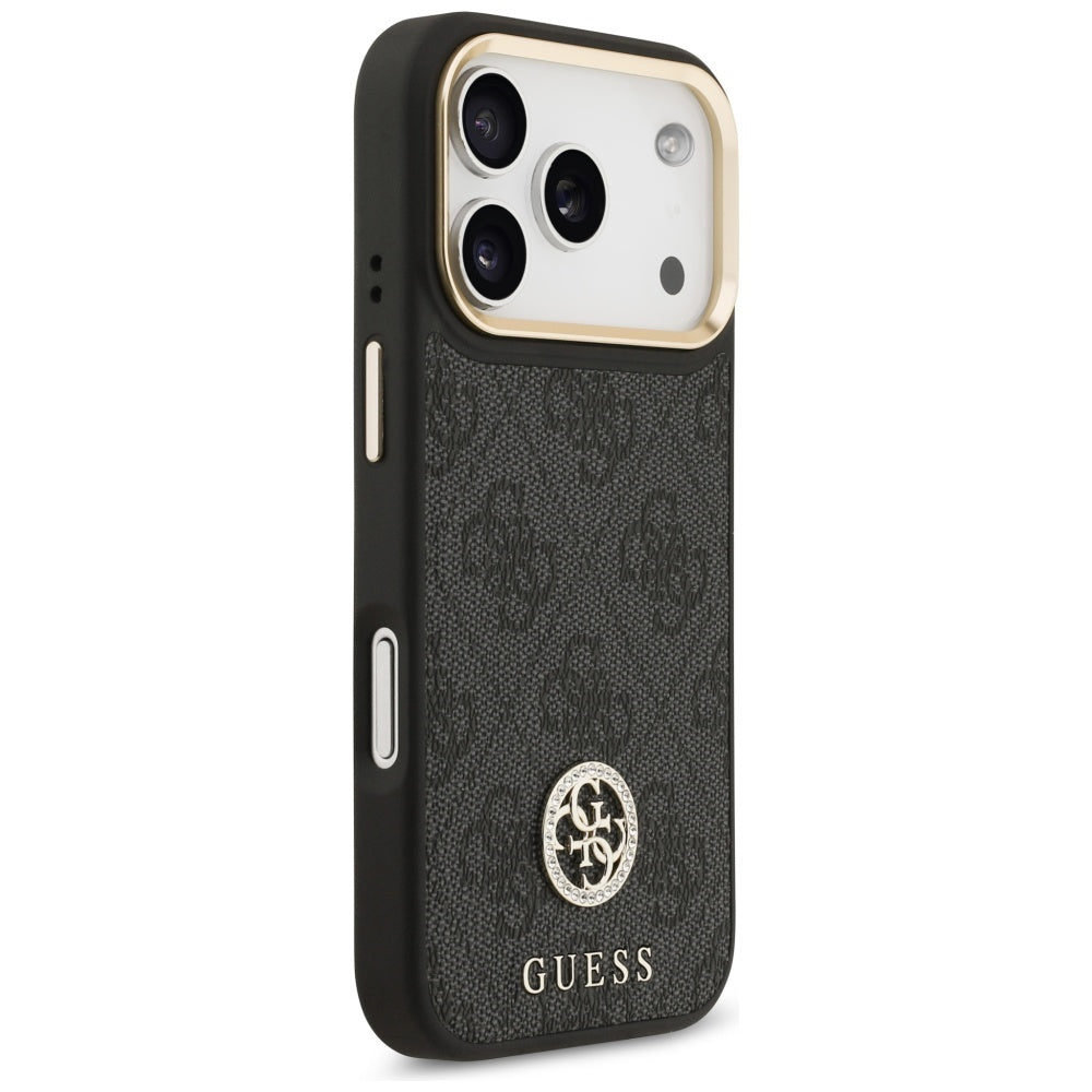 MagSafe-deksel for Apple iPhone 17 Pro, Guess, 4G Strass Logo med stor stropp, Svart