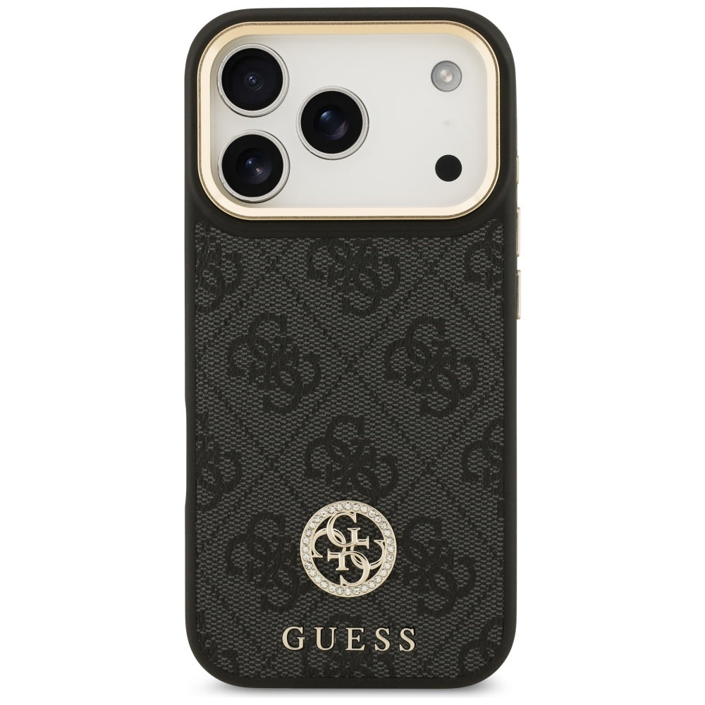 MagSafe-deksel for Apple iPhone 17 Pro, Guess, 4G Strass Logo med stor stropp, Svart