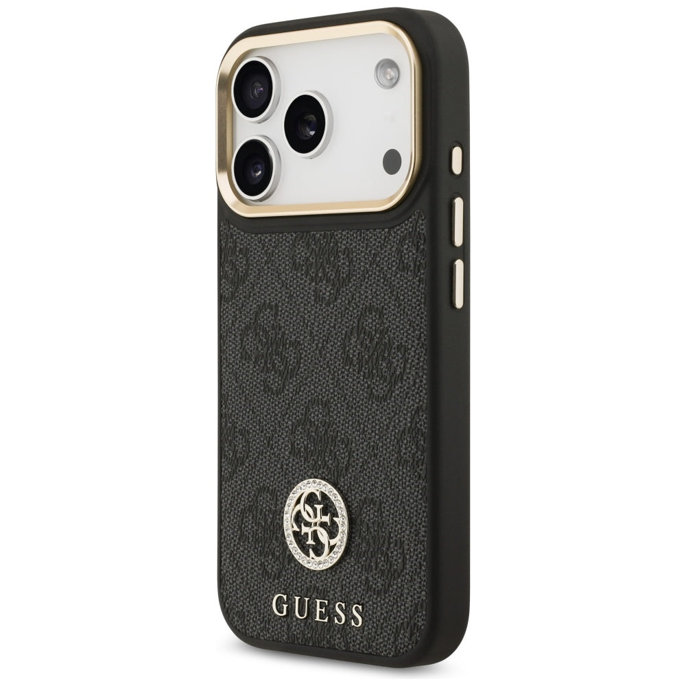MagSafe-deksel for Apple iPhone 17 Pro, Guess, 4G Strass Logo med stor stropp, Svart