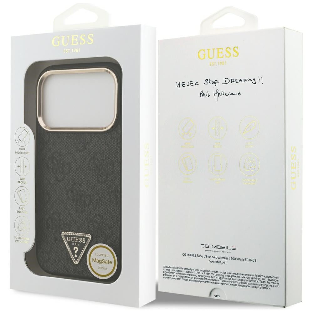 MagSafe-deksel for Apple iPhone 17 Pro, Guess, 4G Triangle Logo, Svart Gull