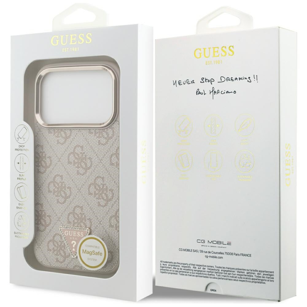 MagSafe-deksel for Apple iPhone 17 Pro, Guess, 4G Triangle Logo, Gullrosa