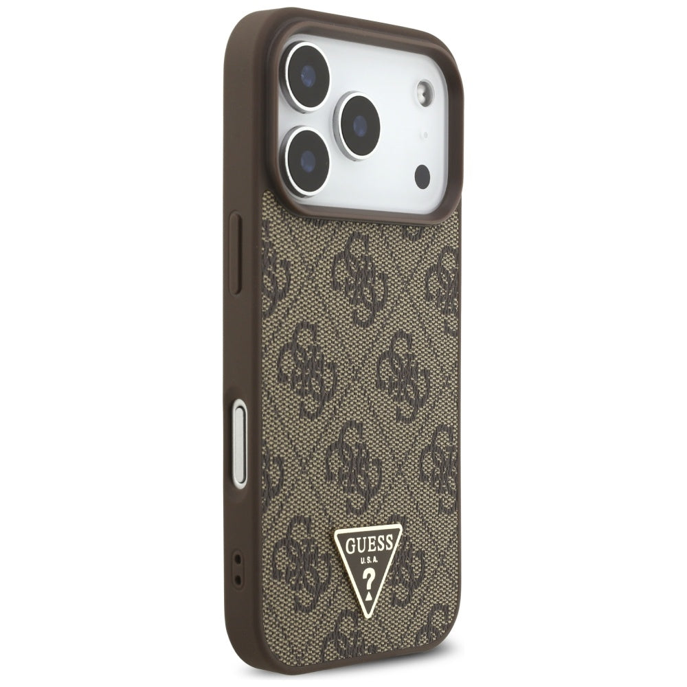 MagSafe-deksel for Apple iPhone 17 Pro, Guess, 4G Triangle Logo med perlestropp, Brun