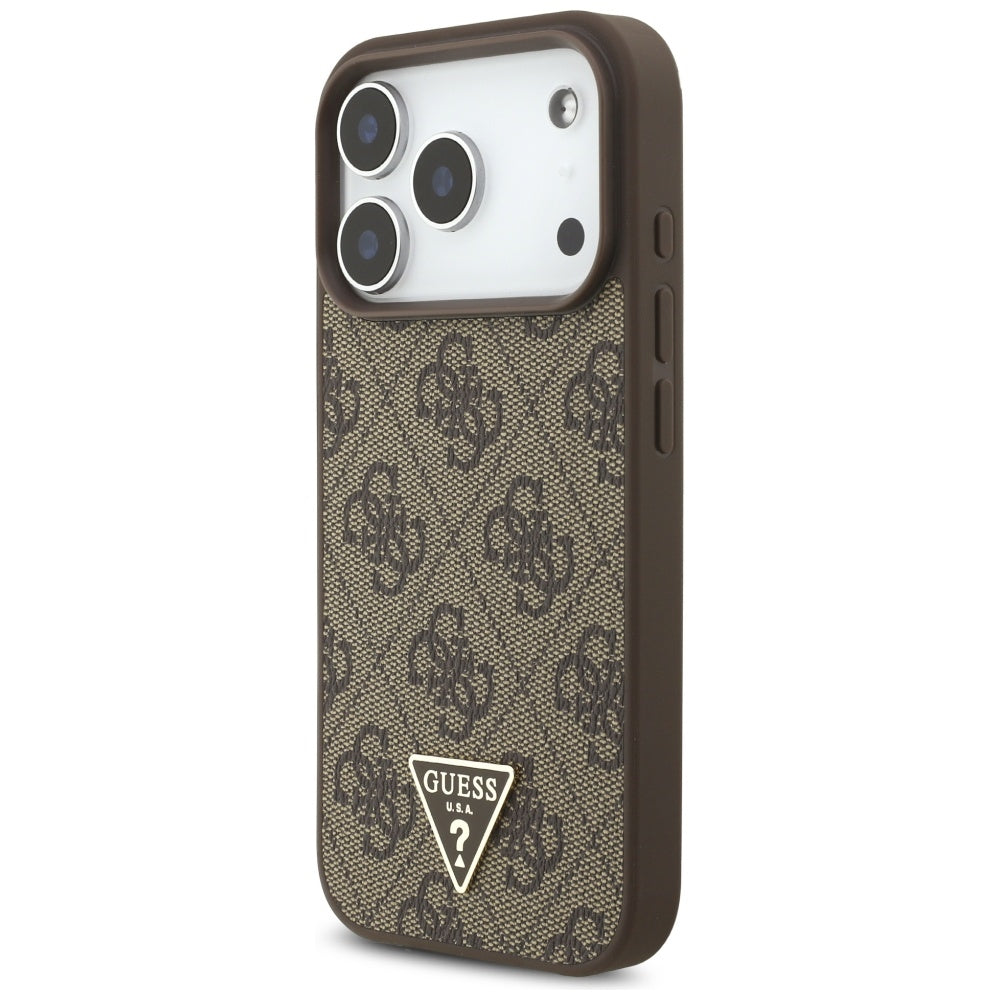 MagSafe-deksel for Apple iPhone 17 Pro, Guess, 4G Triangle Logo med perlestropp, Brun