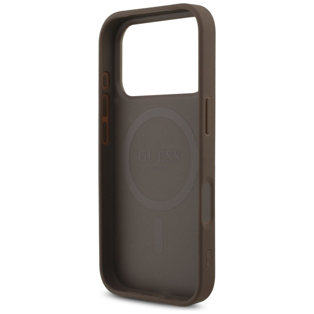 MagSafe-deksel for Apple iPhone 17 Pro, Guess, 4G Triangle Logo med perlestropp, Brun