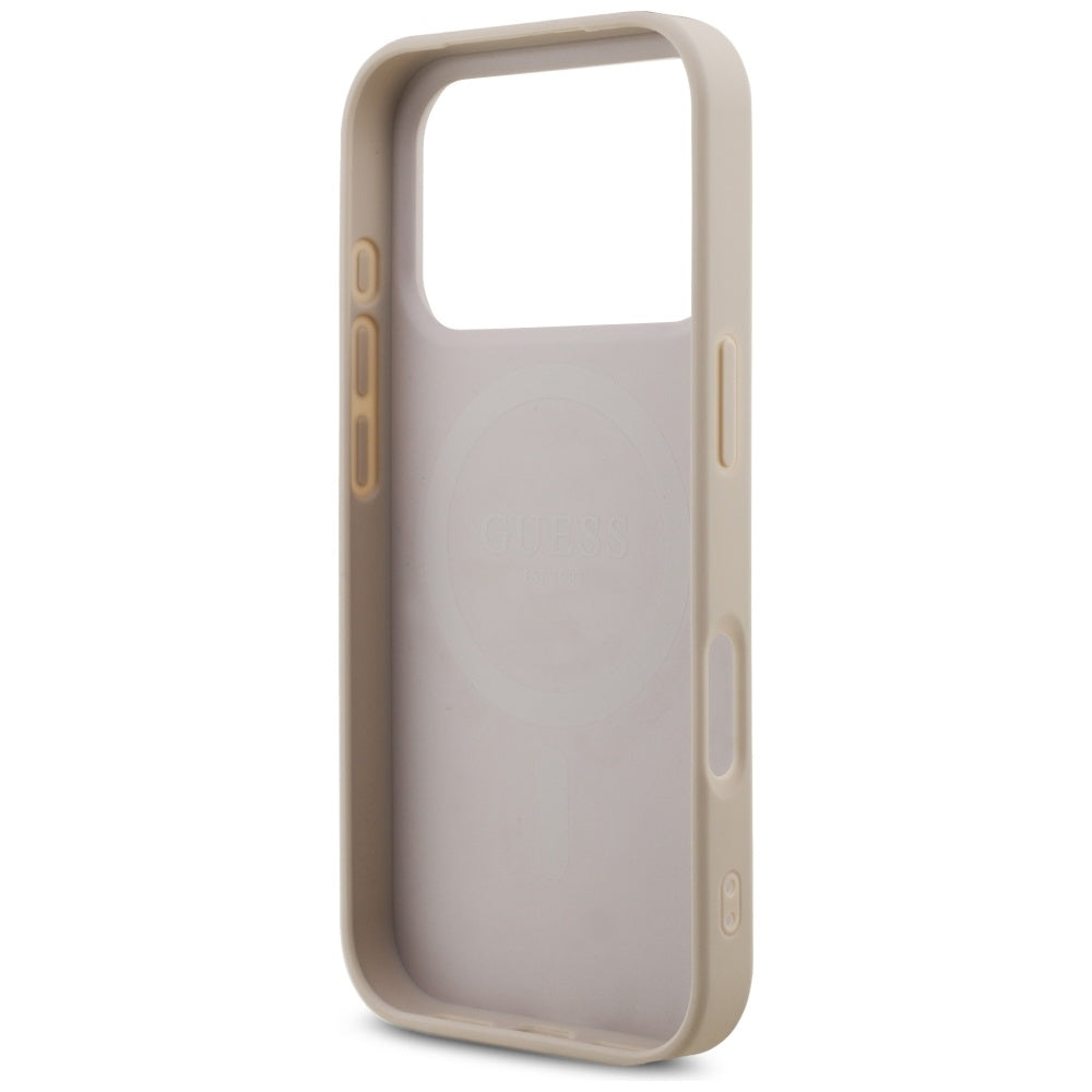 MagSafe-deksel for Apple iPhone 17 Pro, Guess, 4G Triangle Logo med Perle Stropp, Rosa