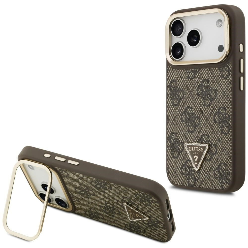 MagSafe-deksel for Apple iPhone 17 Pro, Guess, 4G Triangle Logo with Stand Camera, Gylden Brun