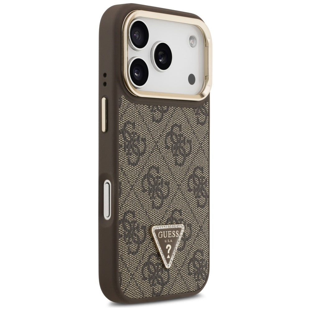 MagSafe-deksel for Apple iPhone 17 Pro, Guess, 4G Triangle Logo with Stand Camera, Gylden Brun