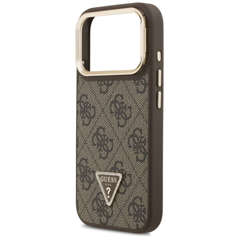 MagSafe-deksel for Apple iPhone 17 Pro, Guess, 4G Triangle Logo with Stand Camera, Gylden Brun